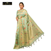 Kavvya Pista Green Soft & Lightweight Raw Silk Weaving Saree - KAVVYA